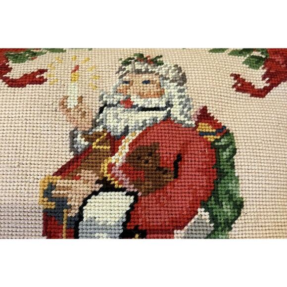 Vtg Steinwinder Enterprises Needlepoint Cross Stitch Pillow Santa's List Holiday - Picture 5 of 6
